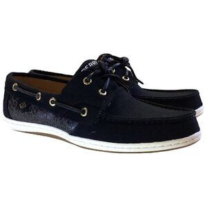 Sperry Koifish Cheetah Canvas Women 10 M 41 Lace-Up Boat Shoe Black NEW